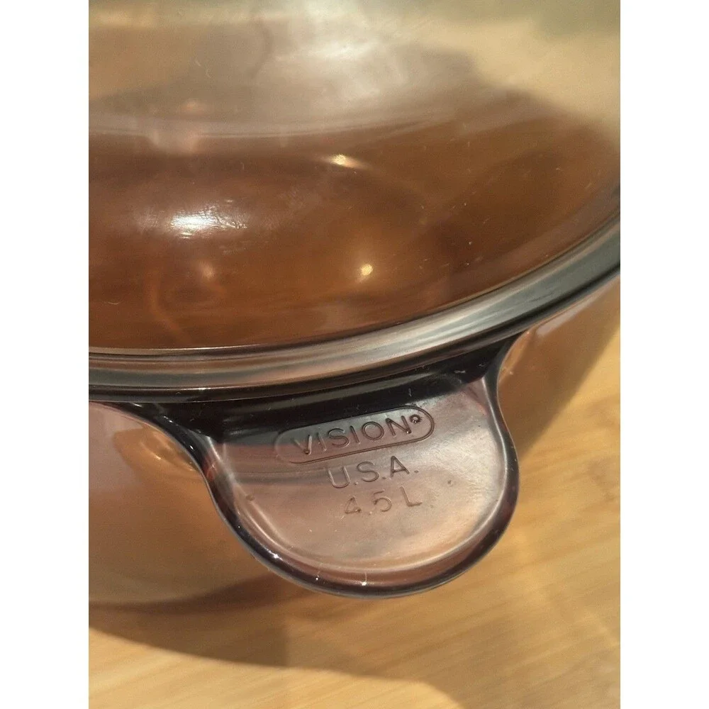Corning Ware Visions Amber Glass Cookware 4.5L Dutch Oven Stock Pot Pyrex Lid